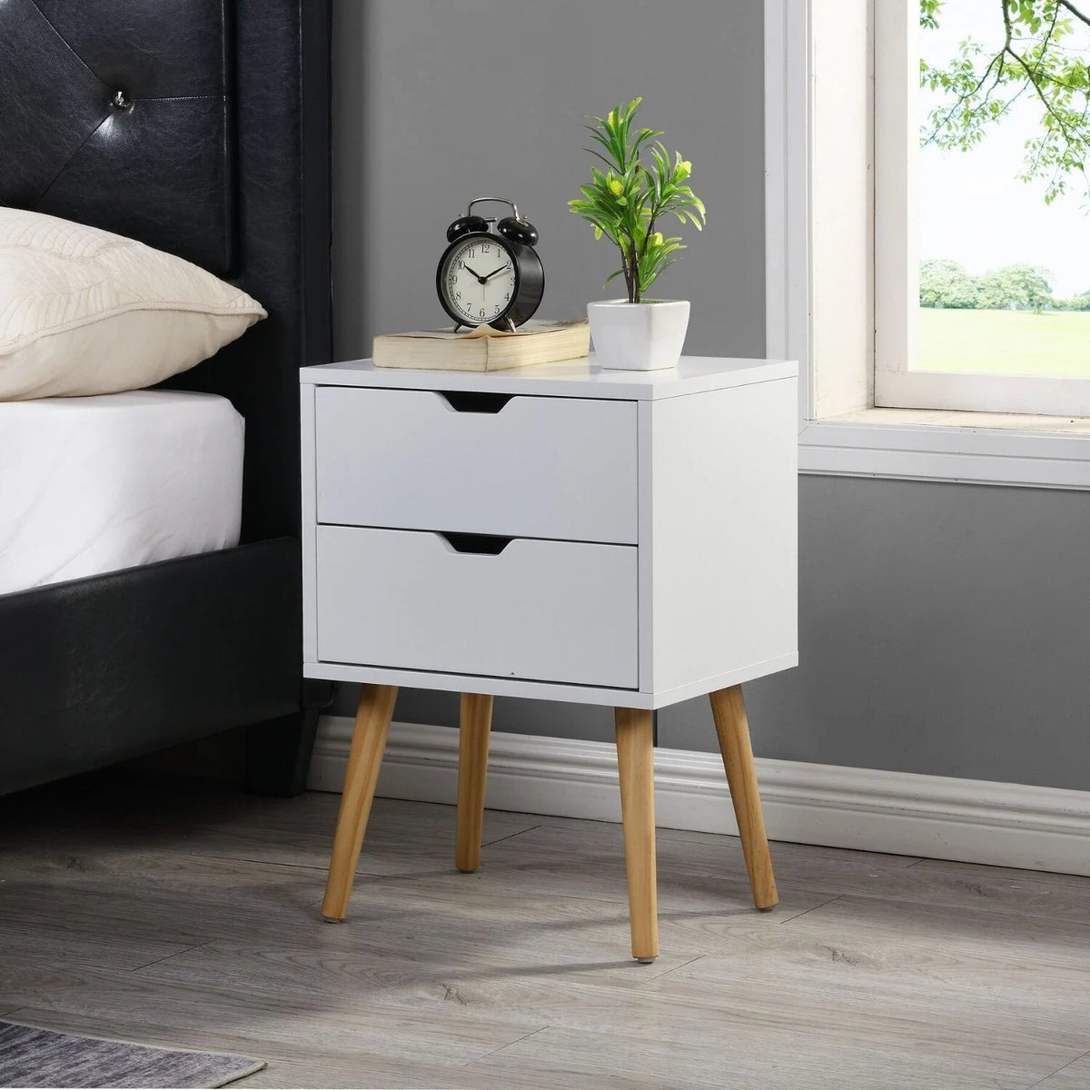 22'' High Double Drawers Nightstand Set of 2 Antique White M810