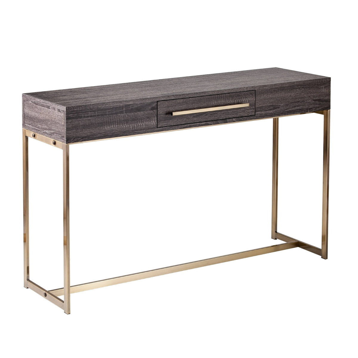 Black Oak Antique Brass Console Table with Storage G4446