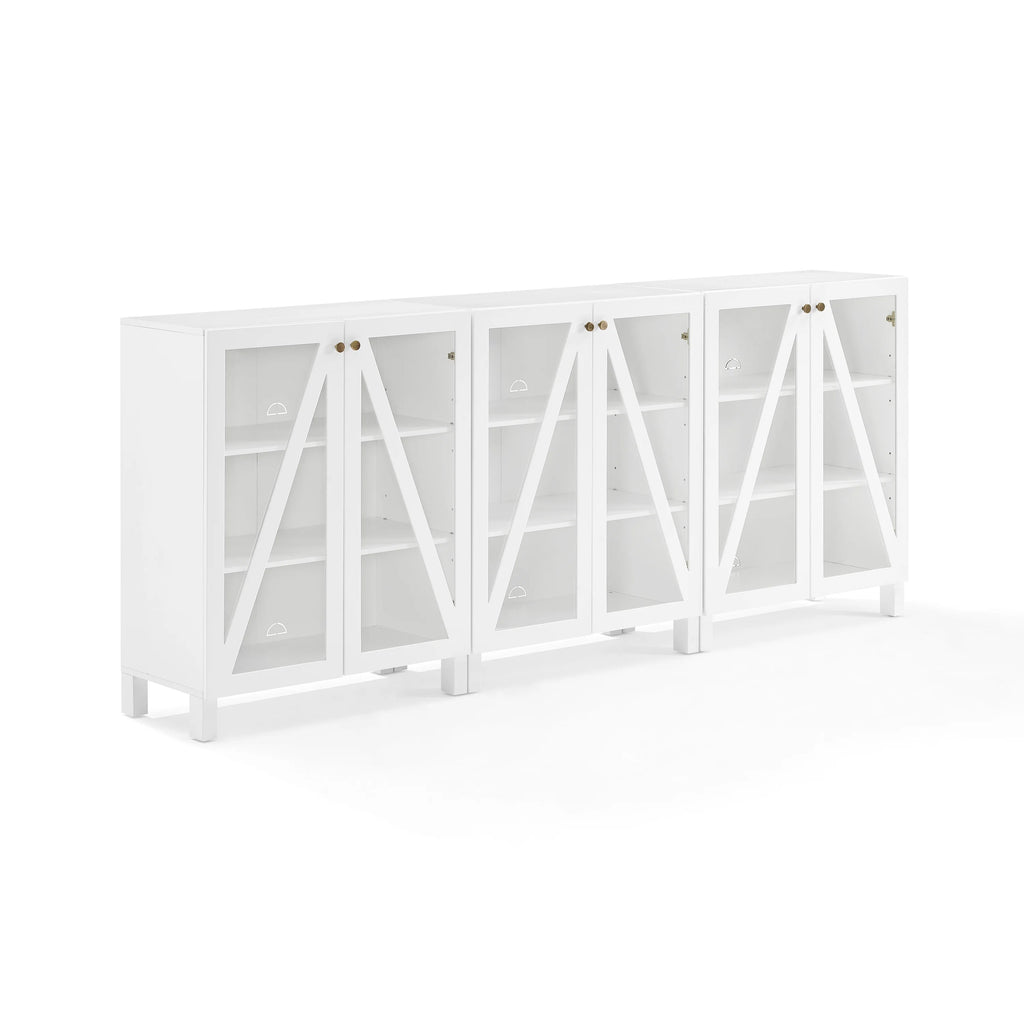 White Wood Media Storage Cabinet Set of 3 Y50652