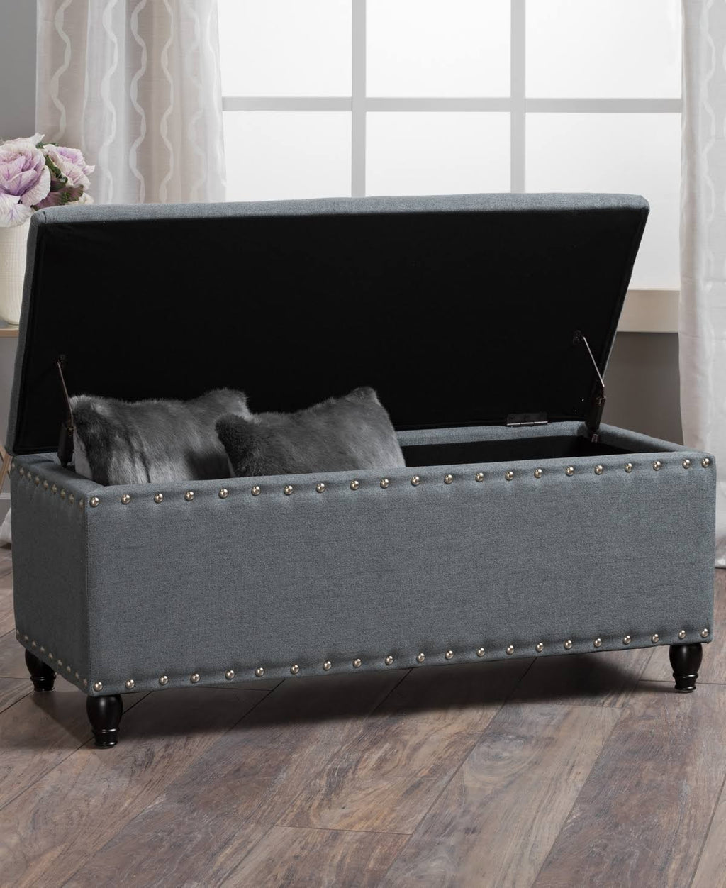 Gray Studded Storage Bench J65933