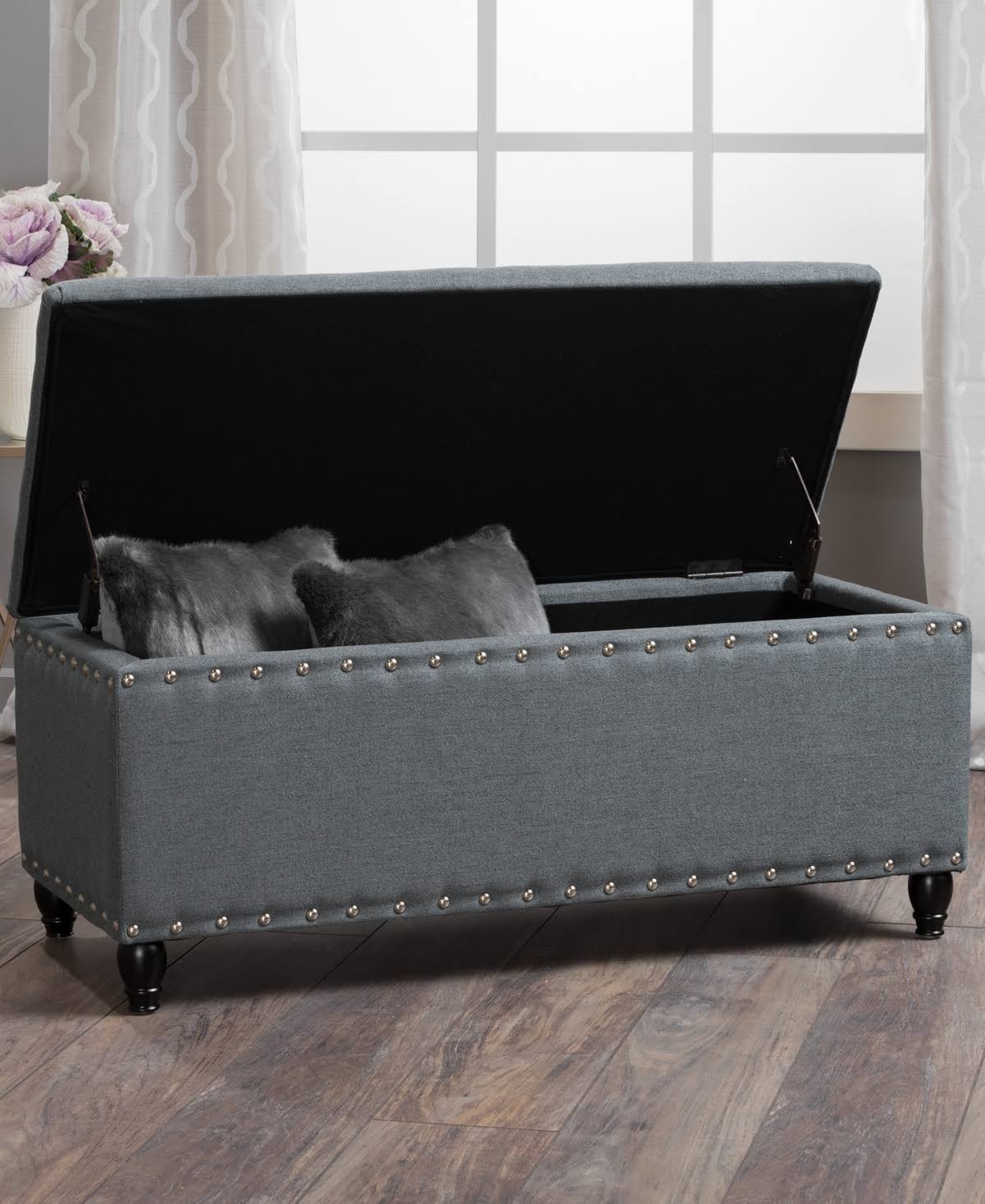 Gray Studded Storage Bench J65933