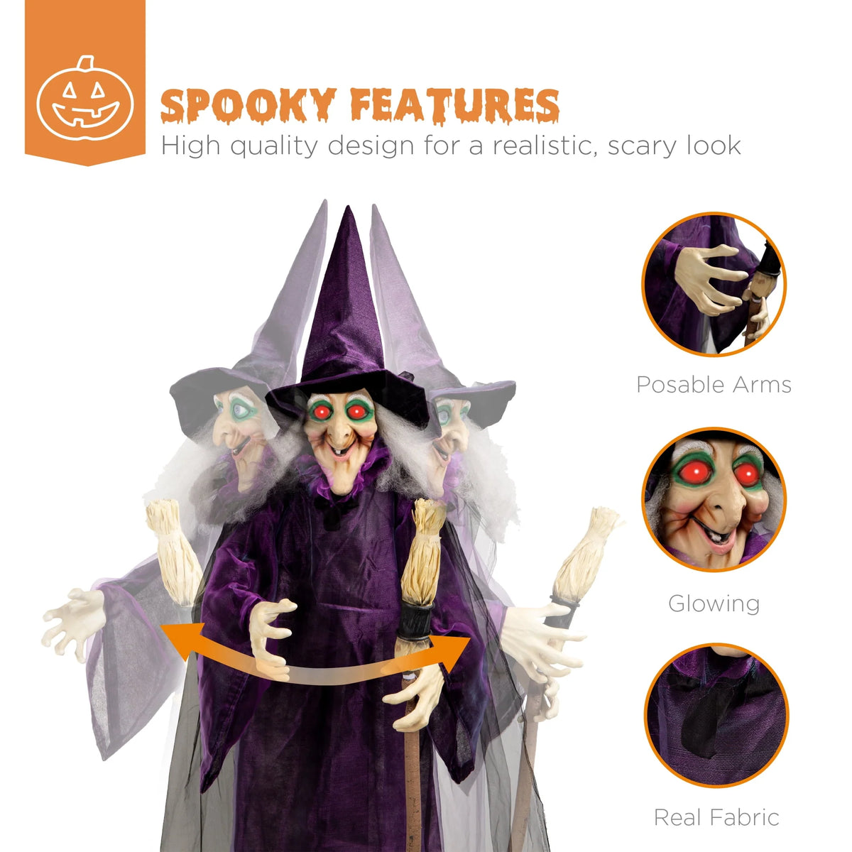 5ft Poseable Halloween Animatronic with LED Eyes W552