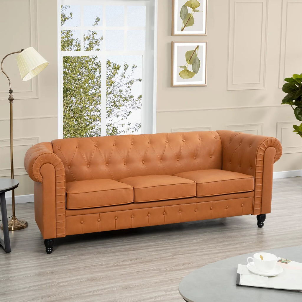 Caramel Air Leather Chesterfield Love Seat & Sofa X467246