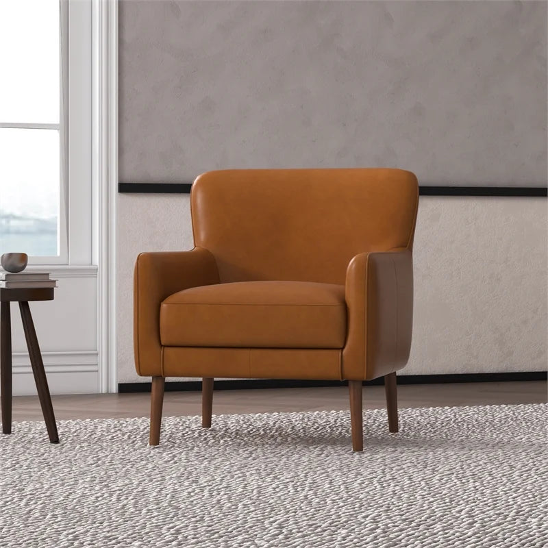 Tan Leather Tufted Accent Armchair Y17350