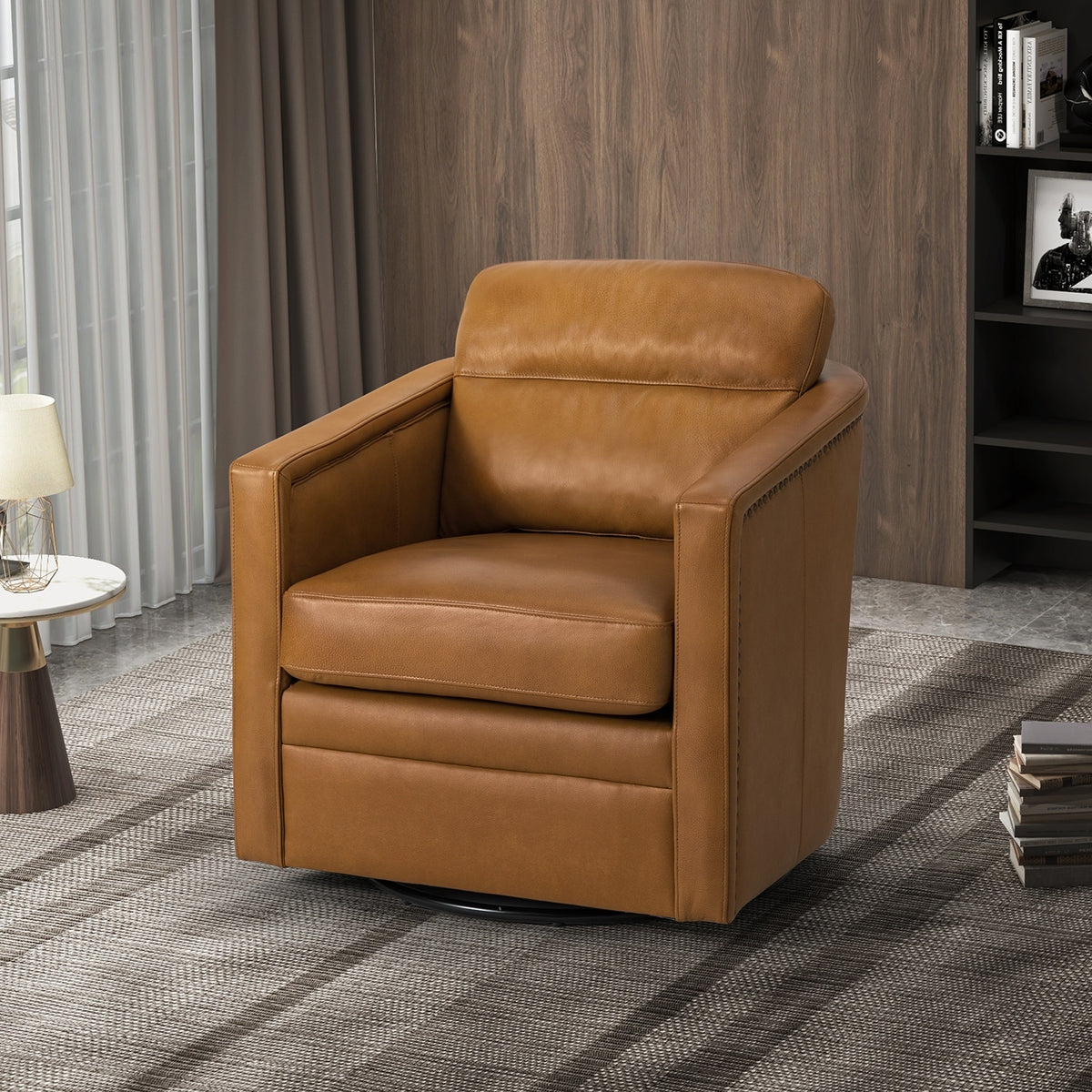 Genuine Leather Swivel Chair with Arms P301629