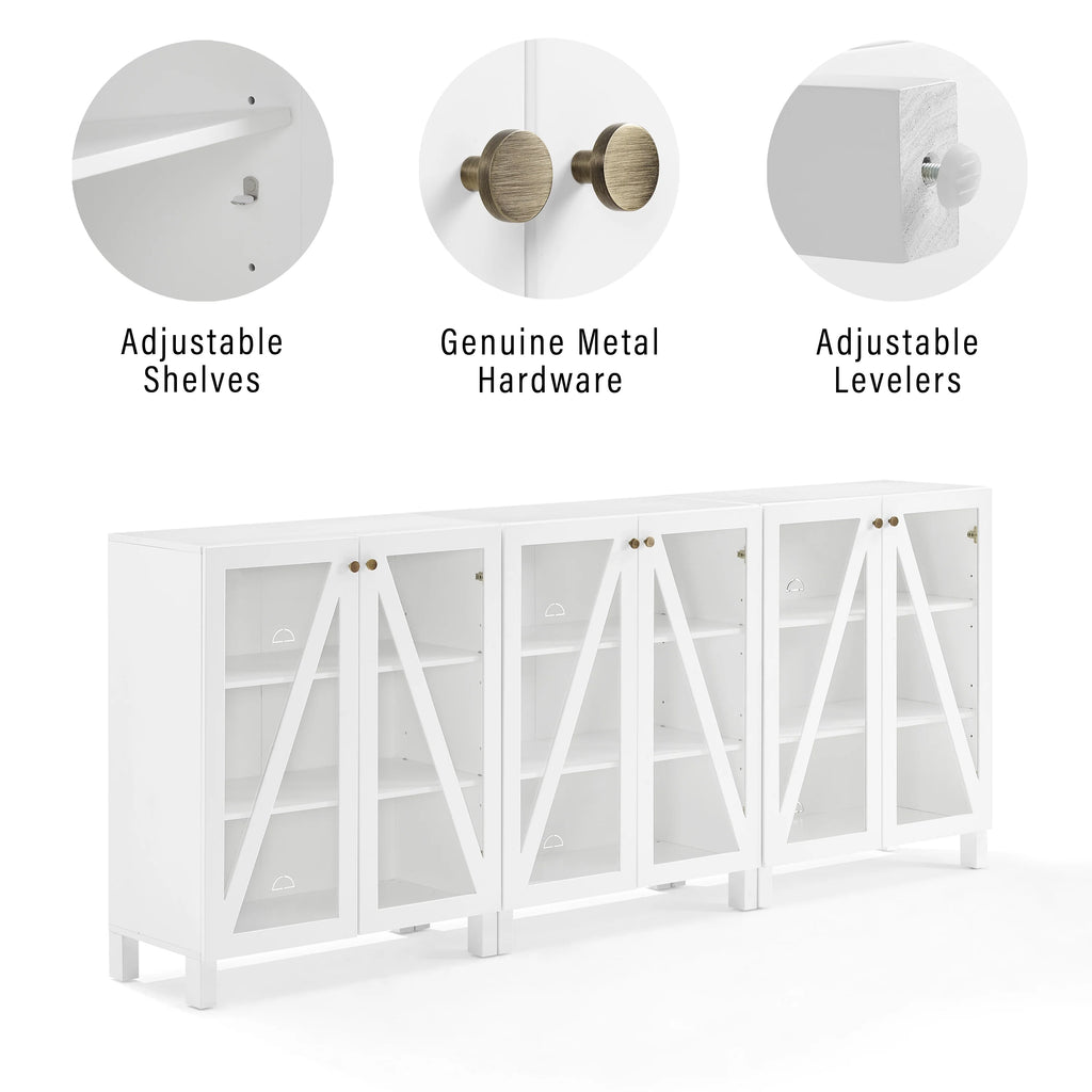 White Wood Media Storage Cabinet Set of 3 Y50652
