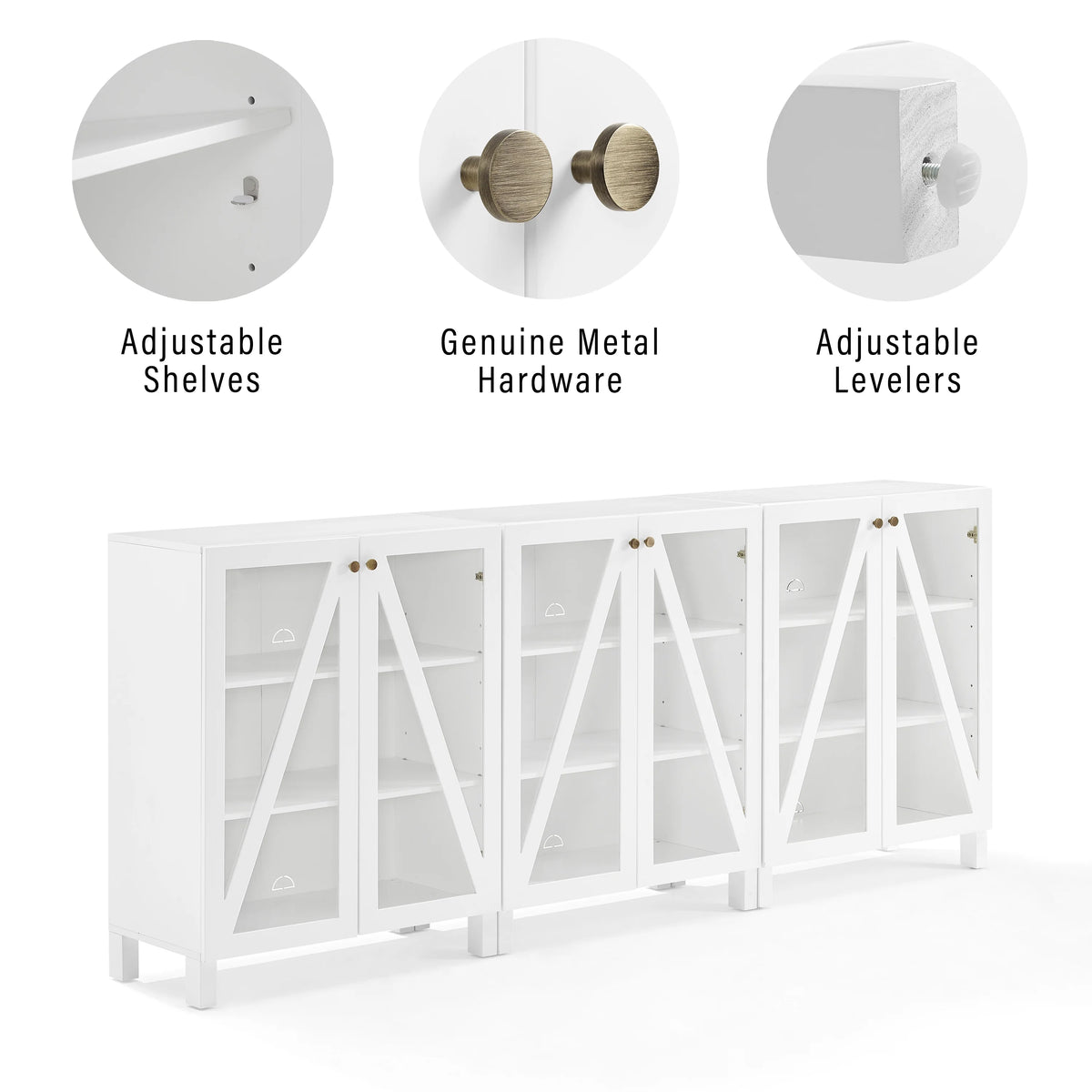 White Wood Media Storage Cabinet Set of 3 Y50652
