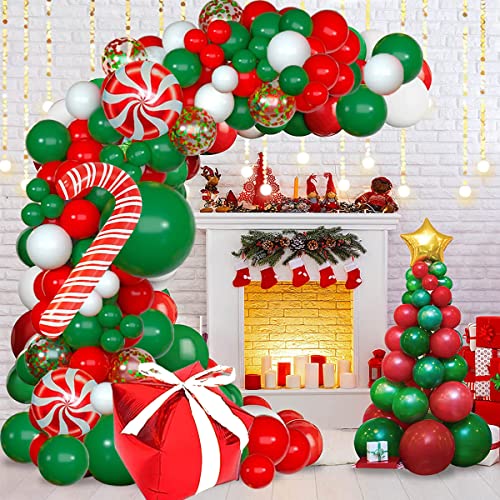 Christmas Balloons Garland Arch Kit Red Green White Confetti Candy Cane Foil Balloons G867