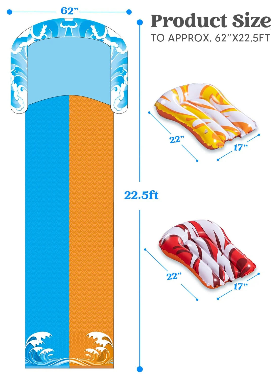 22.5ft Water Slides and 2 Bodyboards P640