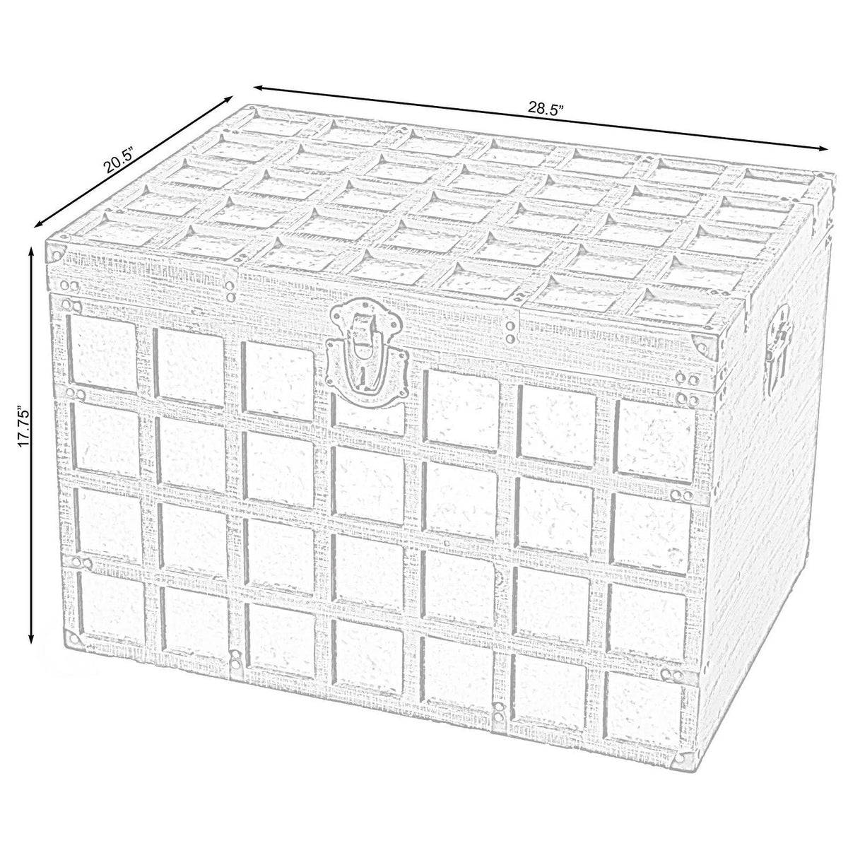 Wooden Rectangle Galvanized Metal Lined Storage Trunk L7535