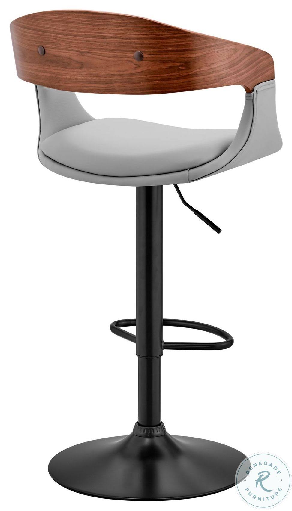 Gray Faux Leather and Walnut Wood Bar Stool with Black Base V4667