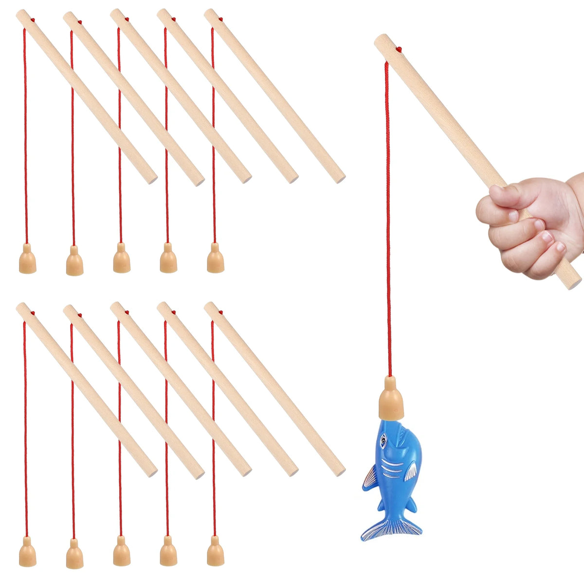 12 Pcs Wooden Fishing Poles Q439329