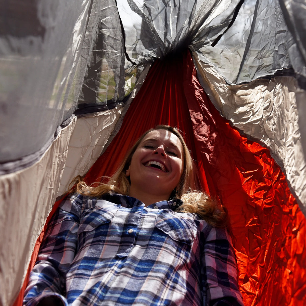 Nylon Mosquito Hammock with Attached Bug Net, 1 Person Red and Taupe, 115" L x 59" W E992