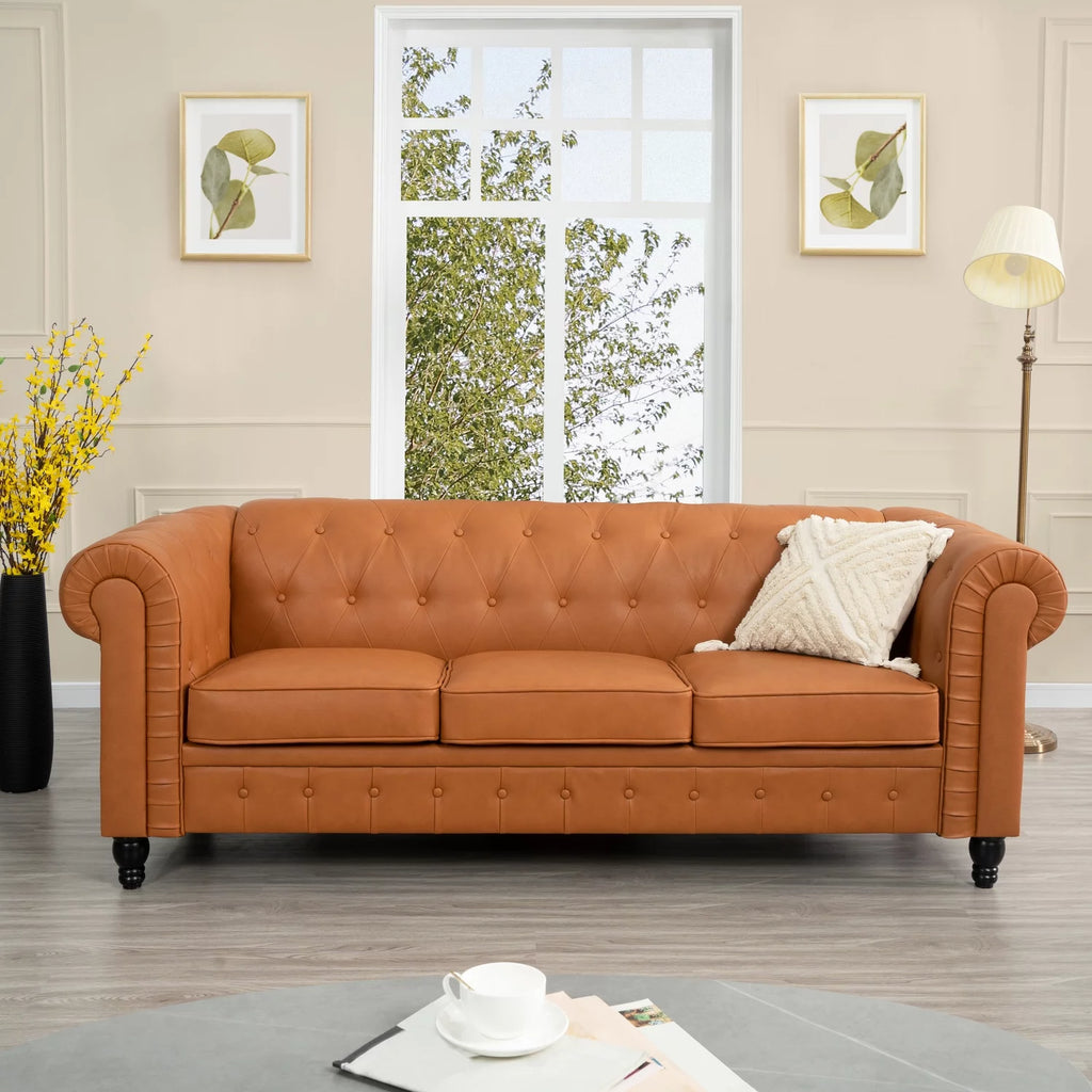 Caramel Air Leather Chesterfield Love Seat & Sofa X467246