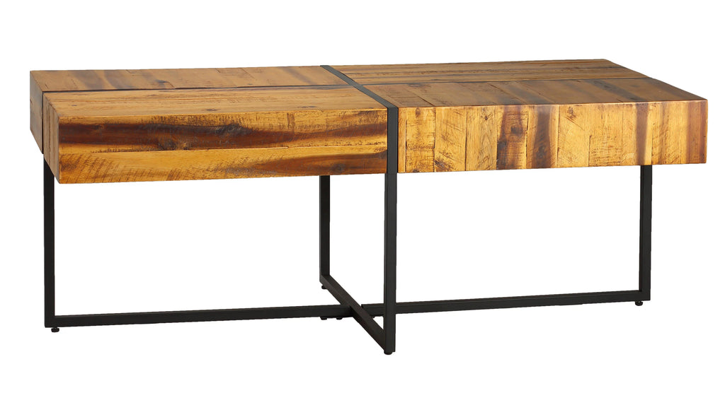 Solid Wood Coffee Table with Black Metal Frame S9935