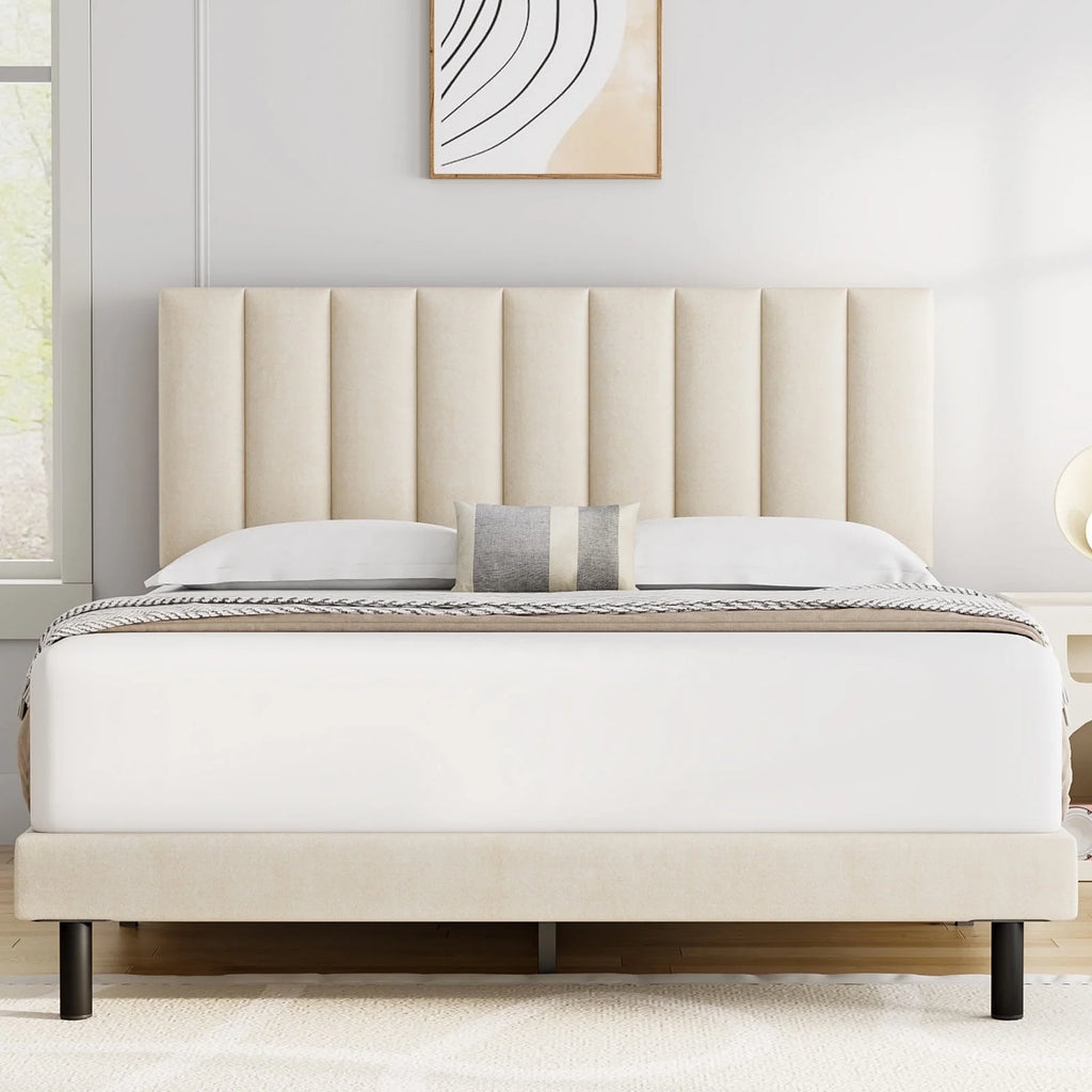 Queen Upholstered Platform Bed Frame with Headboard H65261