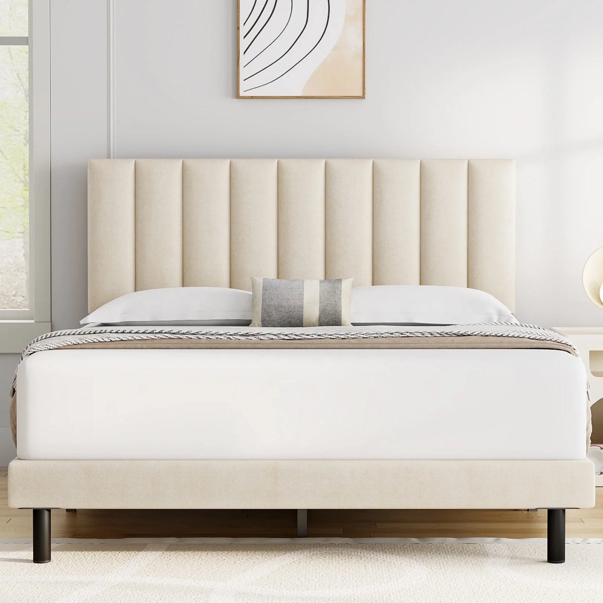 Queen Upholstered Platform Bed Frame with Headboard H65261
