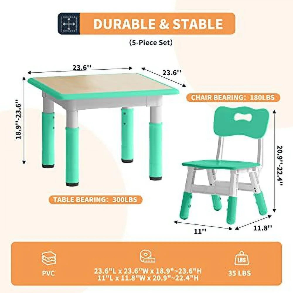 Height Adjustable Toddler Table and 4 Chairs Set J230422