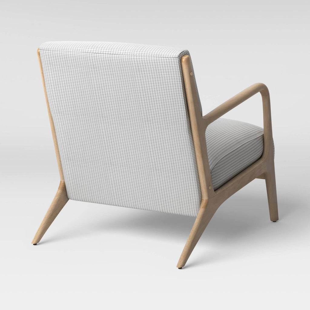 Plaid White/Black Wood Armchair E963