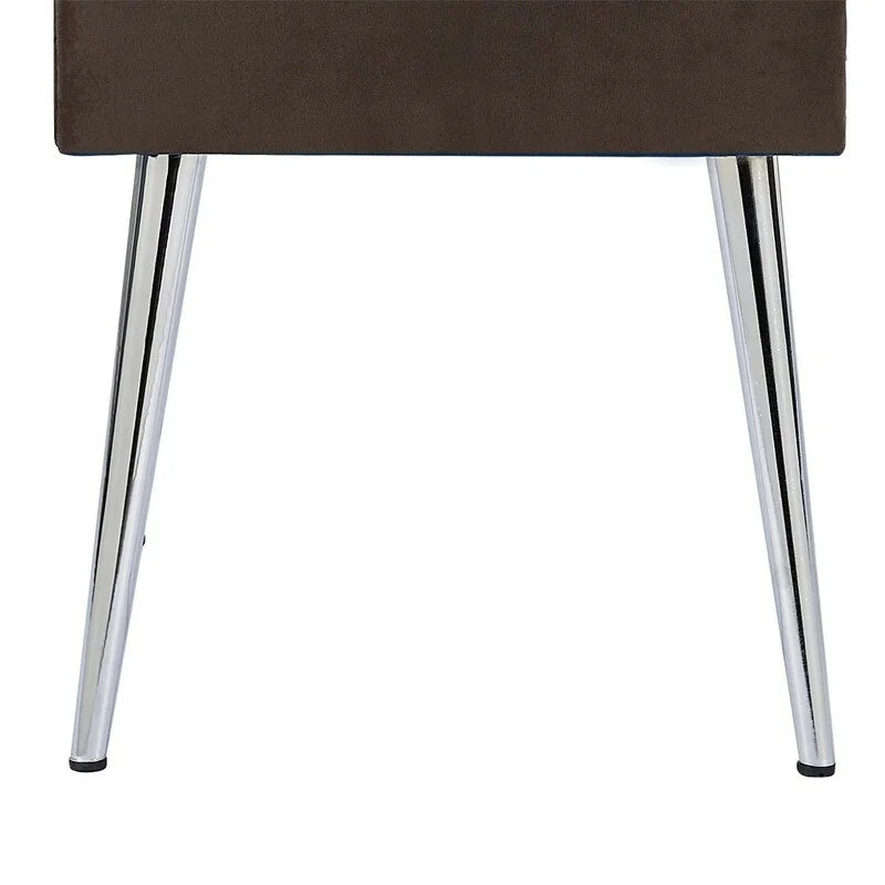 Brown Velvet 2 Drawer Solid Wood Bedside Table I6355