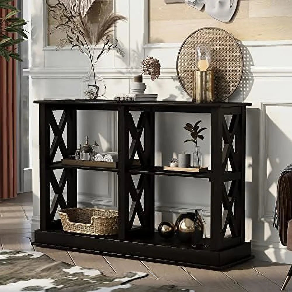 Black 3 Tier Wood Console Table L734
