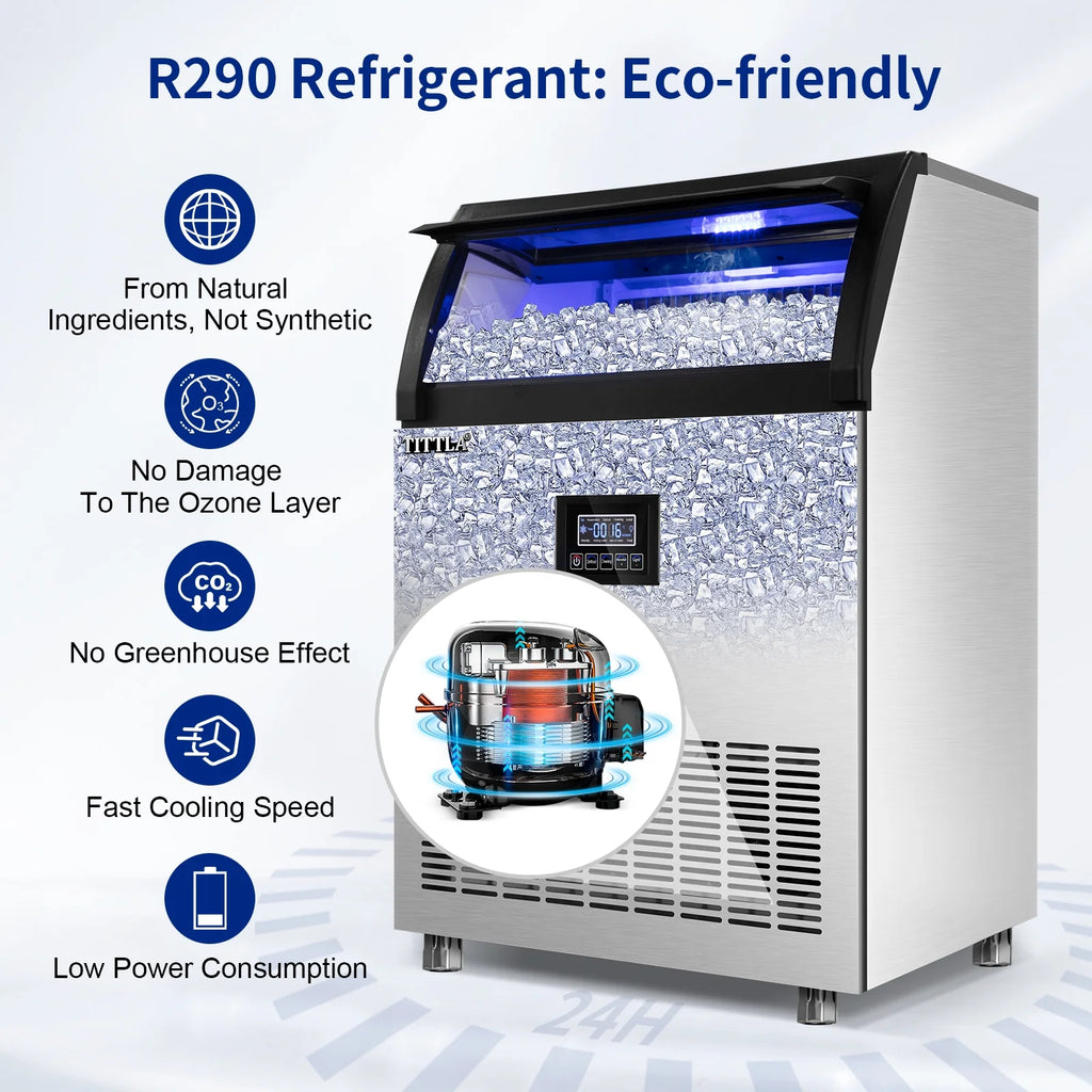 Commercial Ice Maker 200lbs/24H Stainless Steel Under Counter with 55lbs Ice Storage X22607