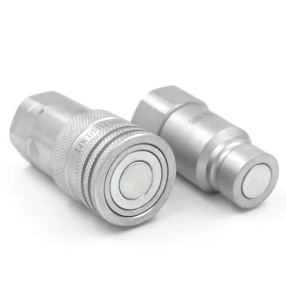 1/2" NPT Flat Face Hydraulic Quick Connect Couplers Set with Dust Caps B83664