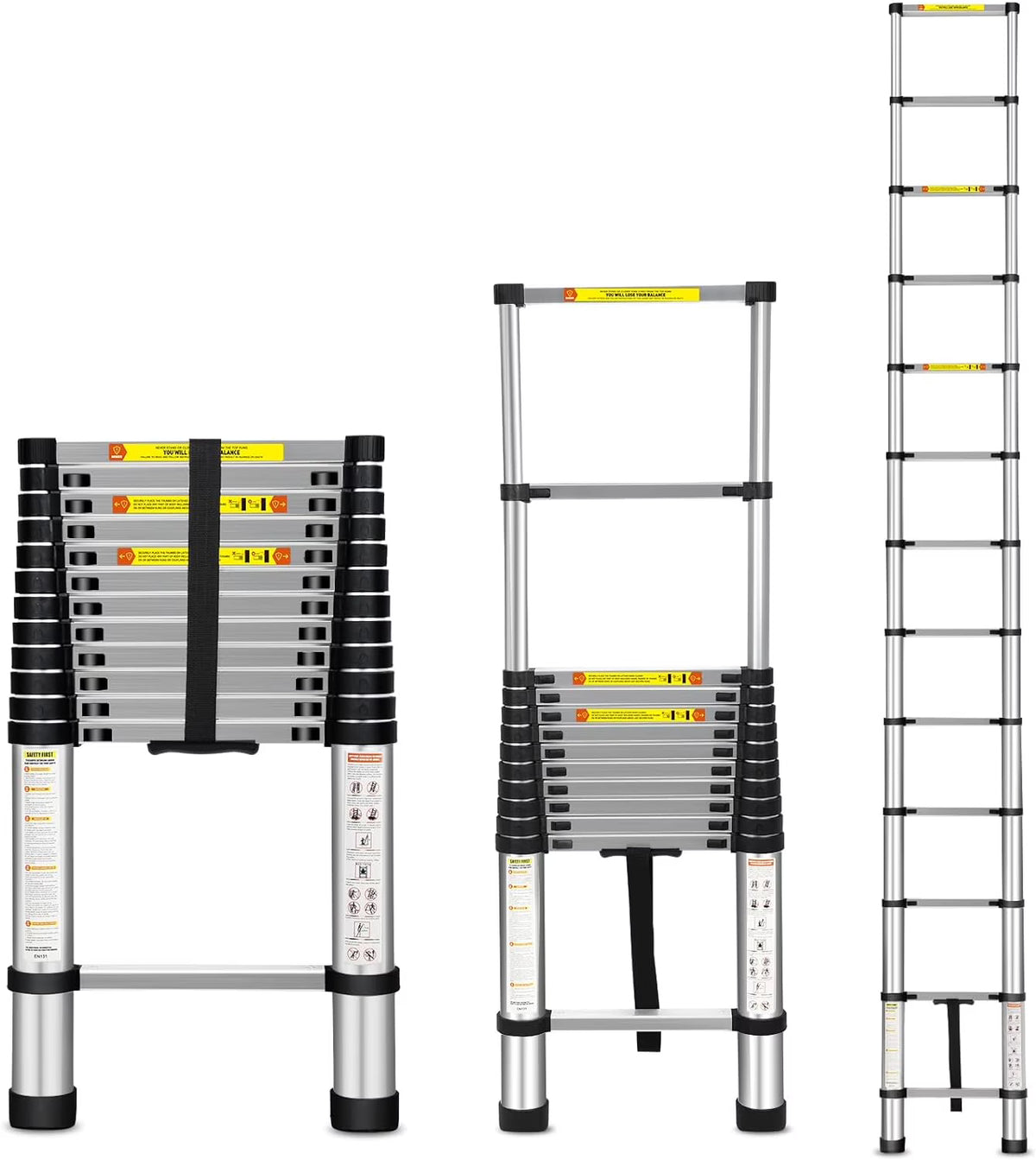 Telescoping Ladder, 12.5FT Aluminum Extension Ladder with Non-Slip Feet, 330lbs Capacity Z676617