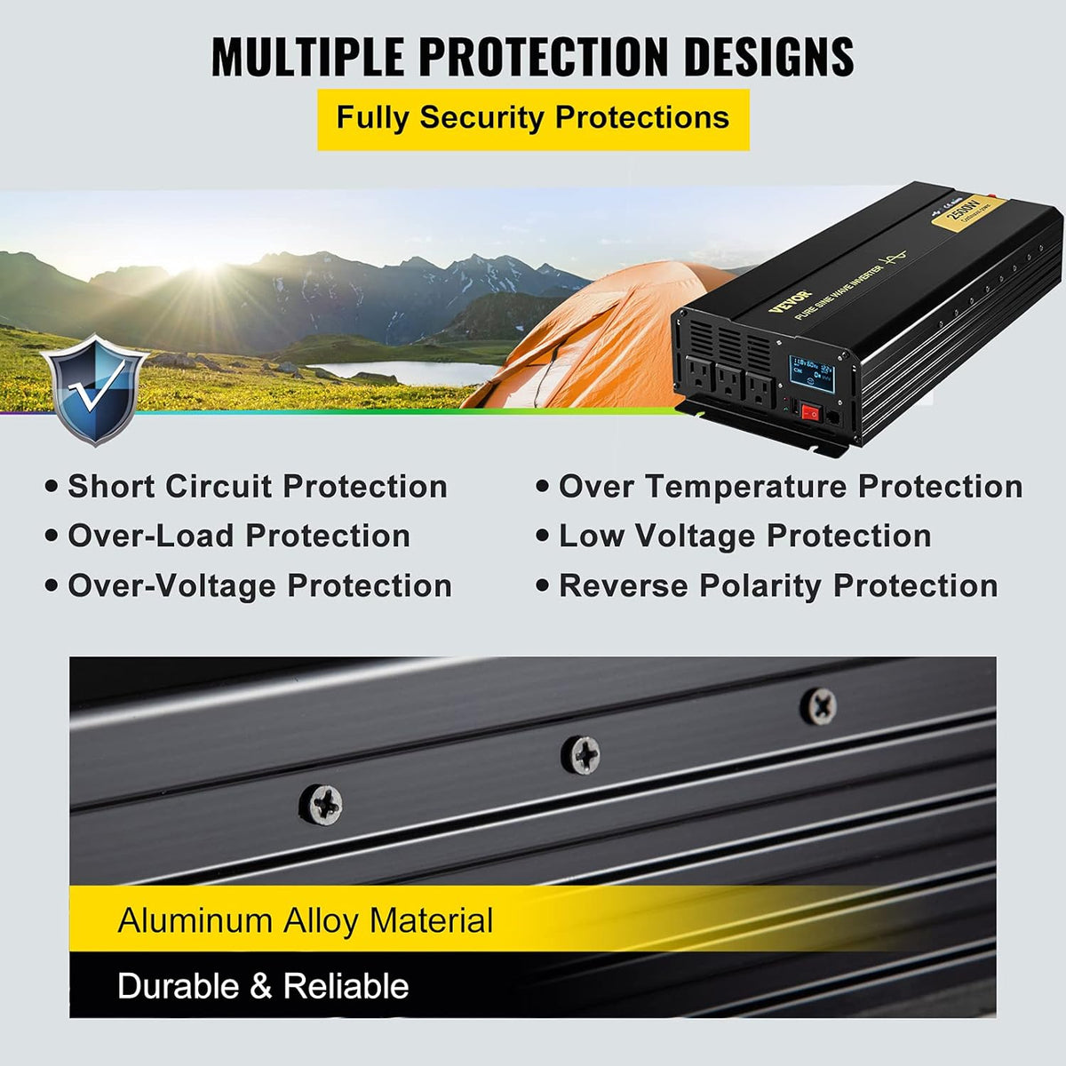 2500 Watt Pure Sine Wave Power Inverter, DC 12V to AC 120V, with USB Port and Remote Controller G627