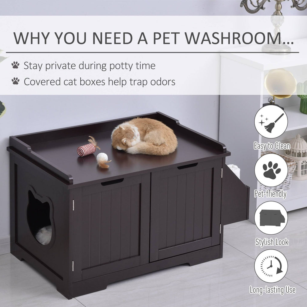 White Wooden Cat Litter Box Enclosure with Nightstand and Storage Rack U18278