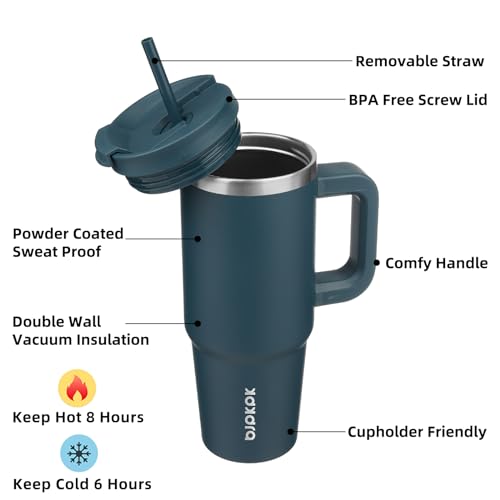 30 oz Stainless Steel Insulated Tumbler with Handle and Straw E6985