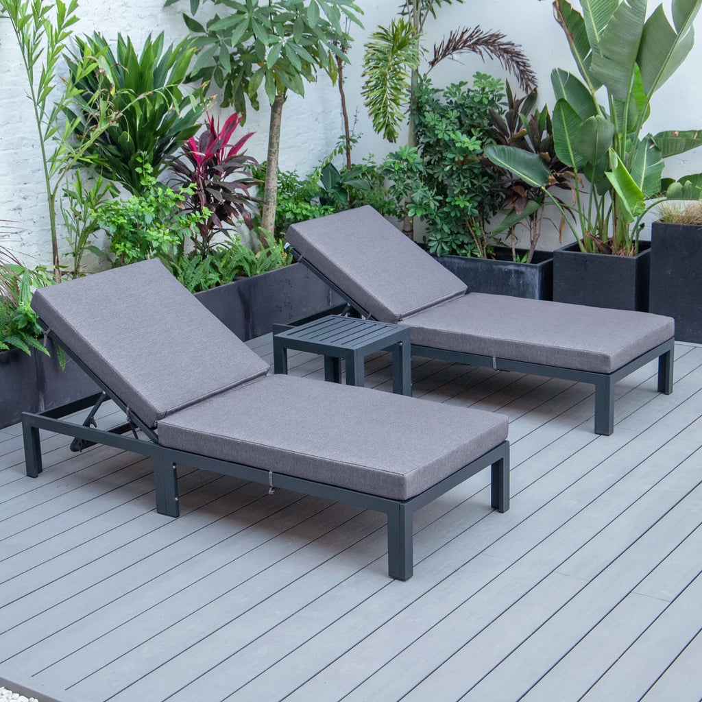 Outdoor Chaise Lounge Chair Set of 2 with Side Table & Cushions K90705