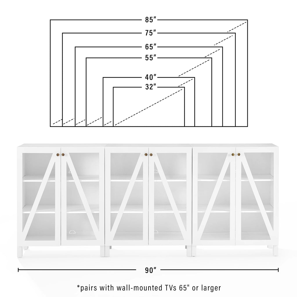 White Wood Media Storage Cabinet Set of 3 Y50652
