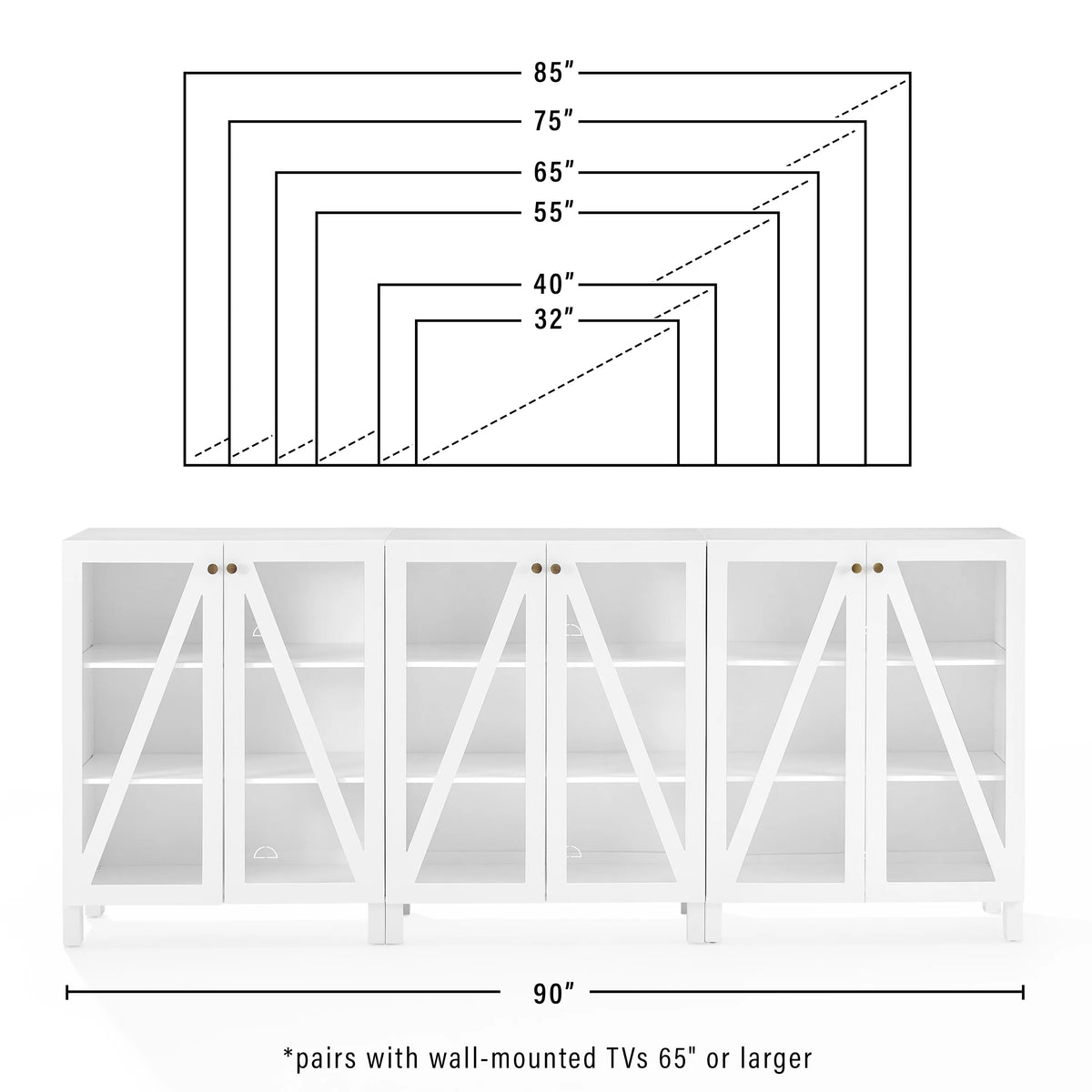 White Wood Media Storage Cabinet Set of 3 Y50652