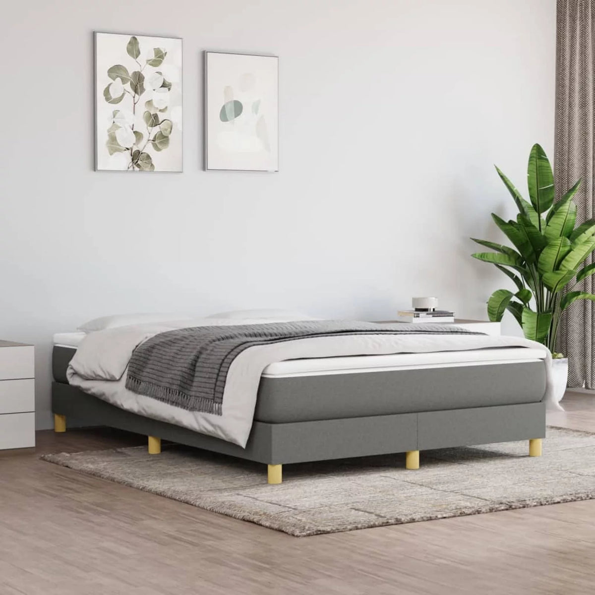 Queen Size Fabric Platform Bed Frame with Wooden Slat Support Y275980