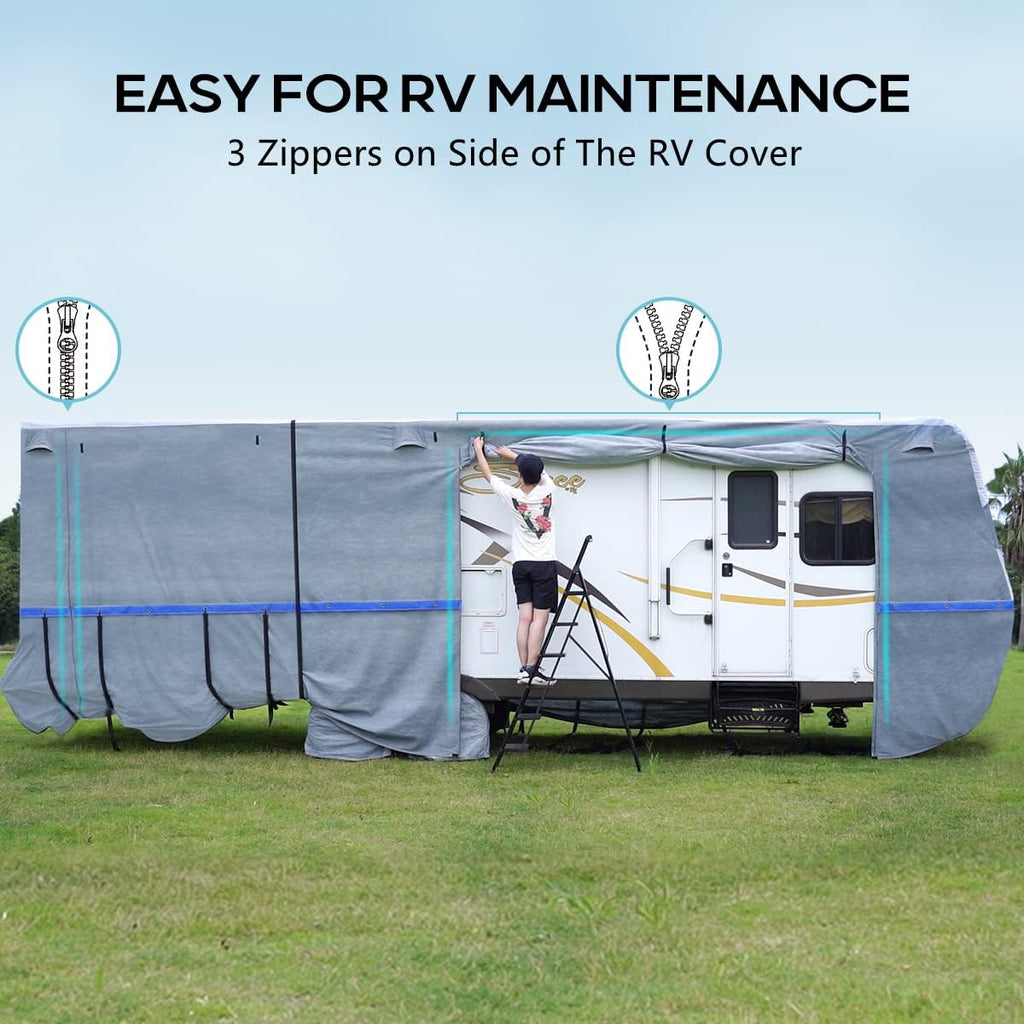 RV Cover, Extra-Thick 6-ply, Fits 40 - 43Ft Motorhome, with 2 Windproof Straps, 4 Tire Covers Y84358