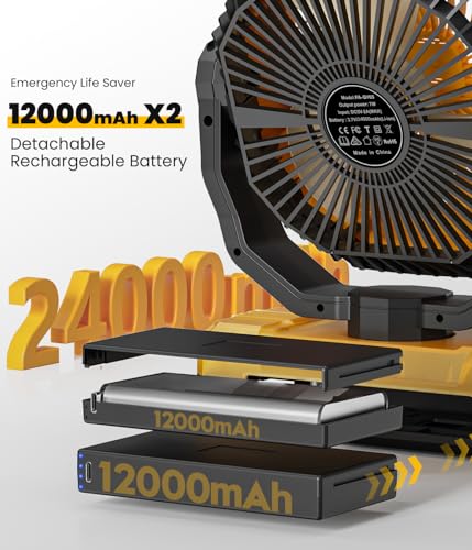 24000mAh Detachable Battery 3-in-1 Portable Camping Fan with LED & Remote R816860