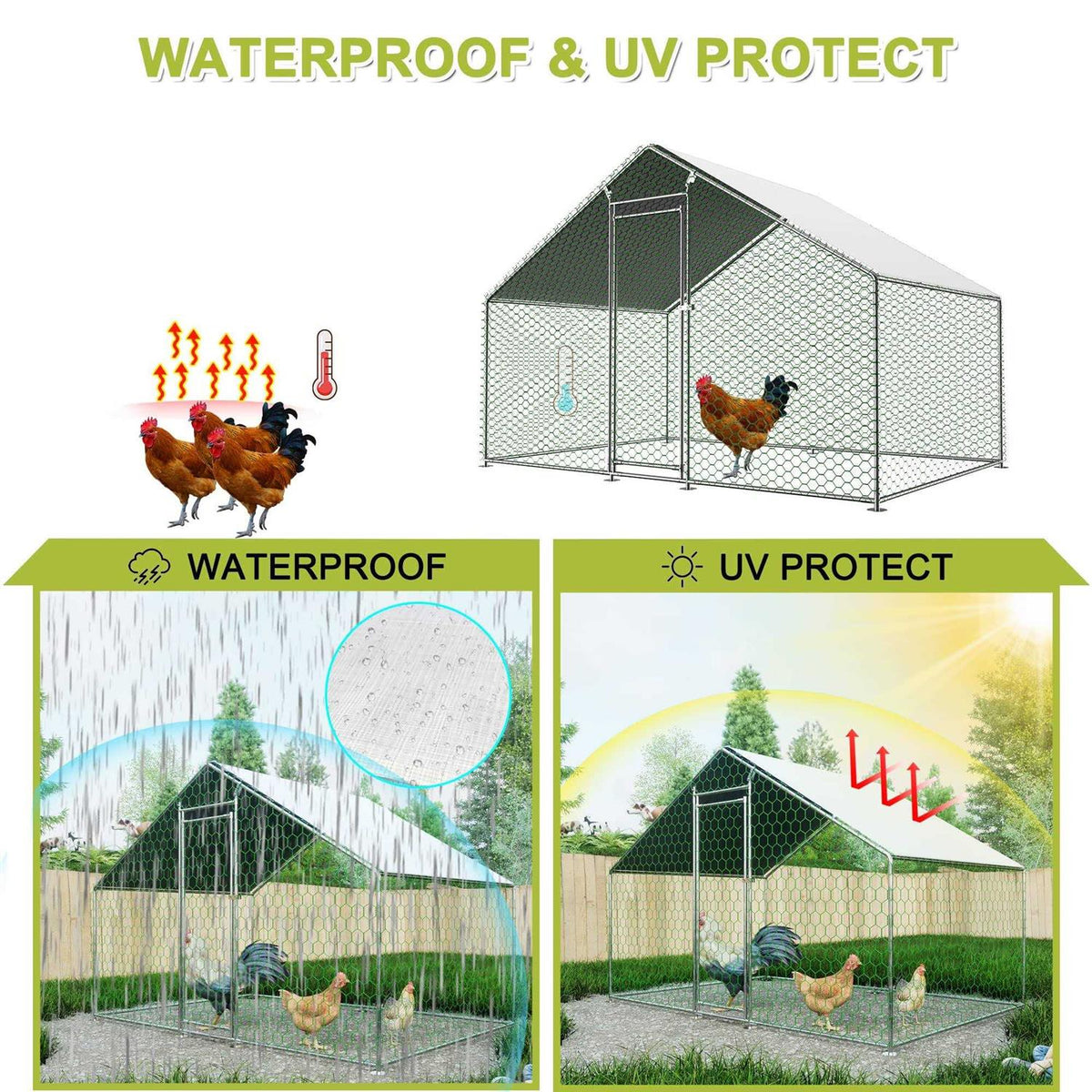 Outdoor Metal Chicken Coop Cover with Ball Bungees V836
