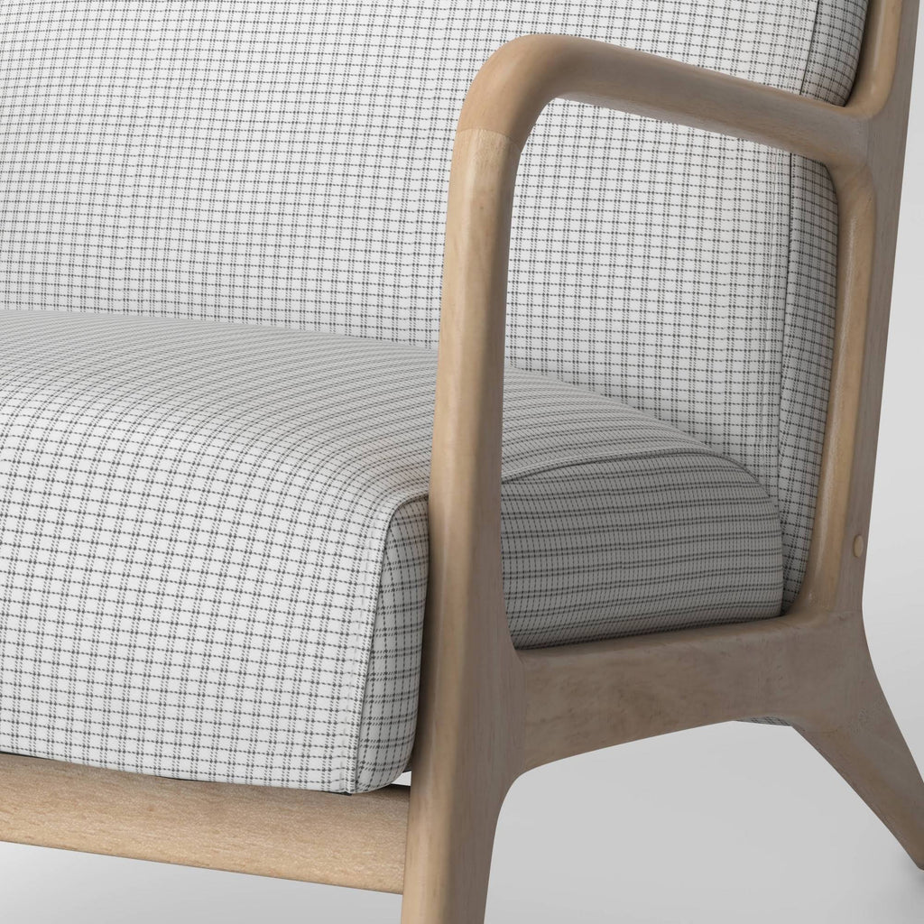 Plaid White/Black Wood Armchair E963