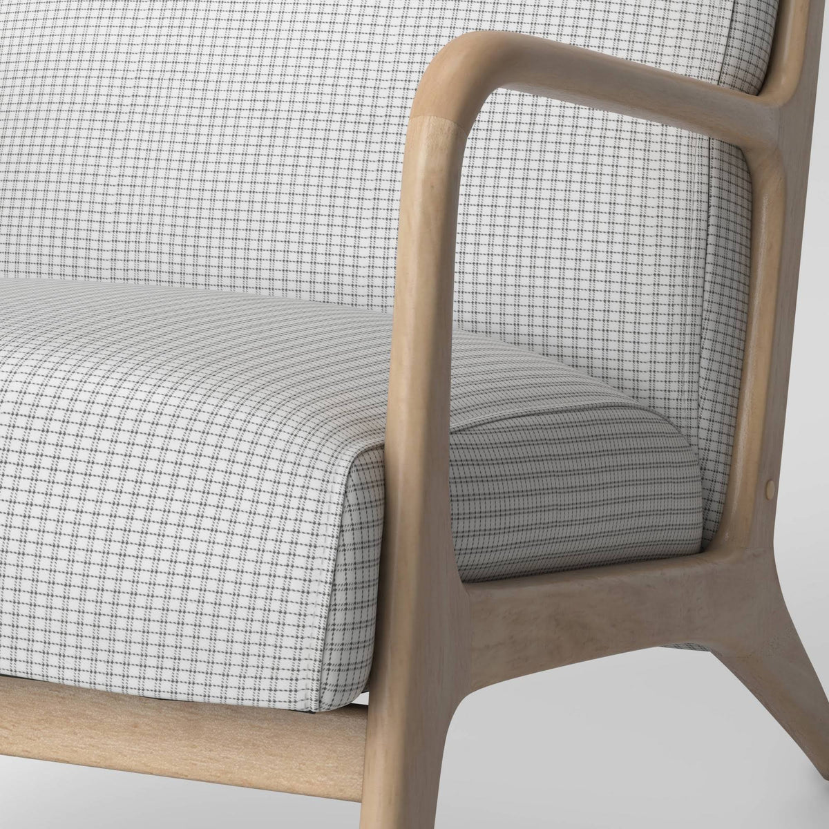 Plaid White/Black Wood Armchair E963