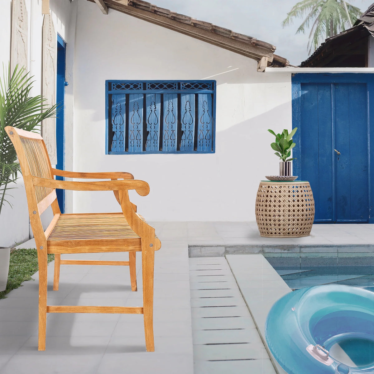 Teak Wood Outdoor Bench with Arms K17662