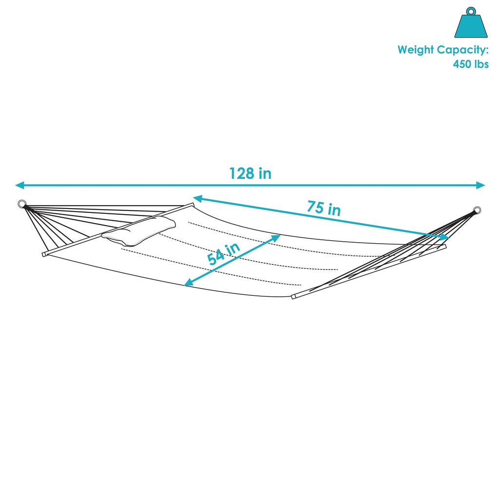 Quilted Printed Fabric 2-Person Hammock and Pillow with S Hooks and Hanging Chains I779025