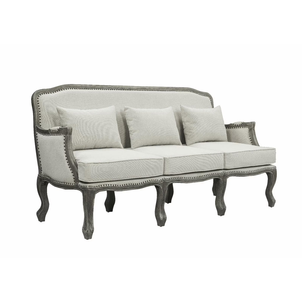 Cream Linen Fabric Sofa with 3 Pillows N9270