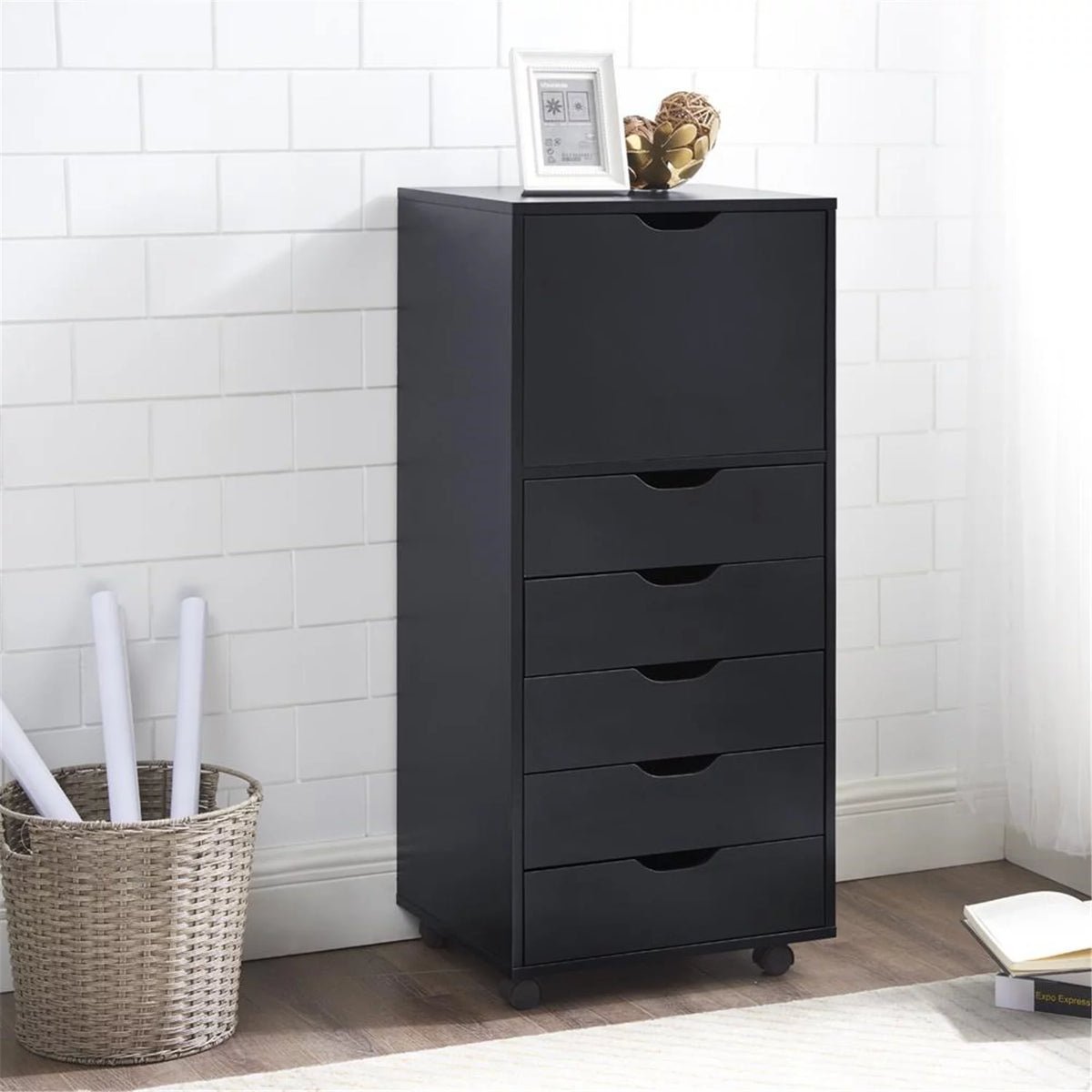 White 5 Drawer Storage Cabinet with Shelf H203