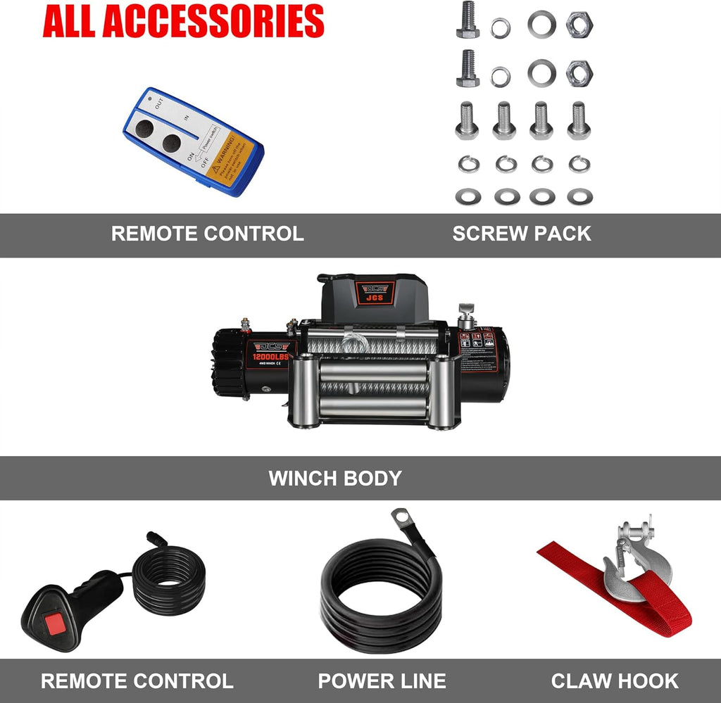 12000 lb 12V Electric Winch with Steel Wire Cable and Wireless Remote N623827