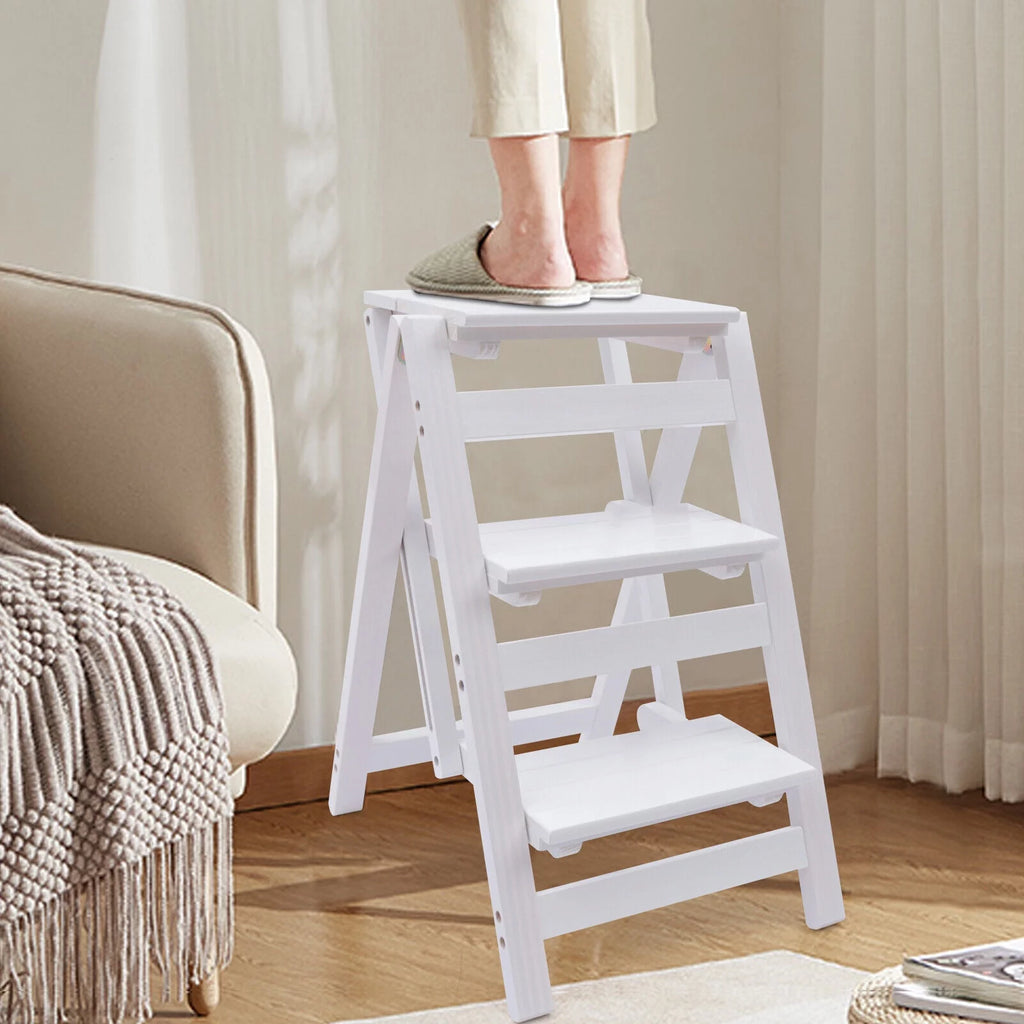 Folding Wooden Step Stool Anti-Slip White K8989