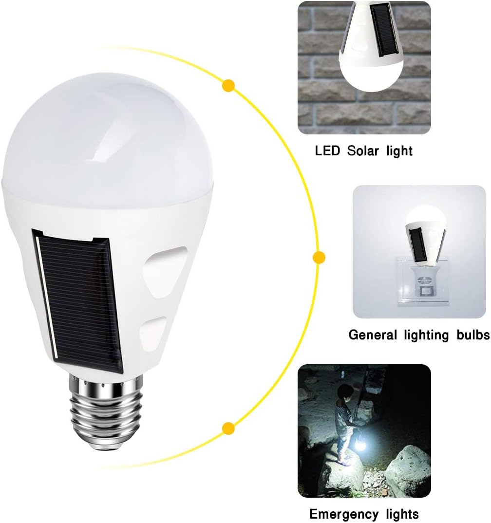 4 Pack LED Solar Rechargeable Emergency Light Bulbs, E26/E27 7W 6000k O618633