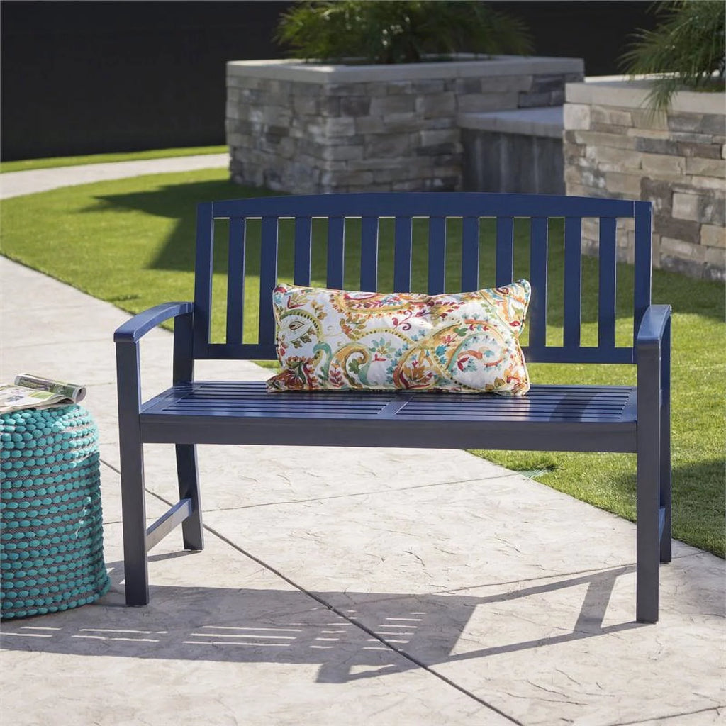 Navy Blue Acacia Wood Outdoor Bench U440816