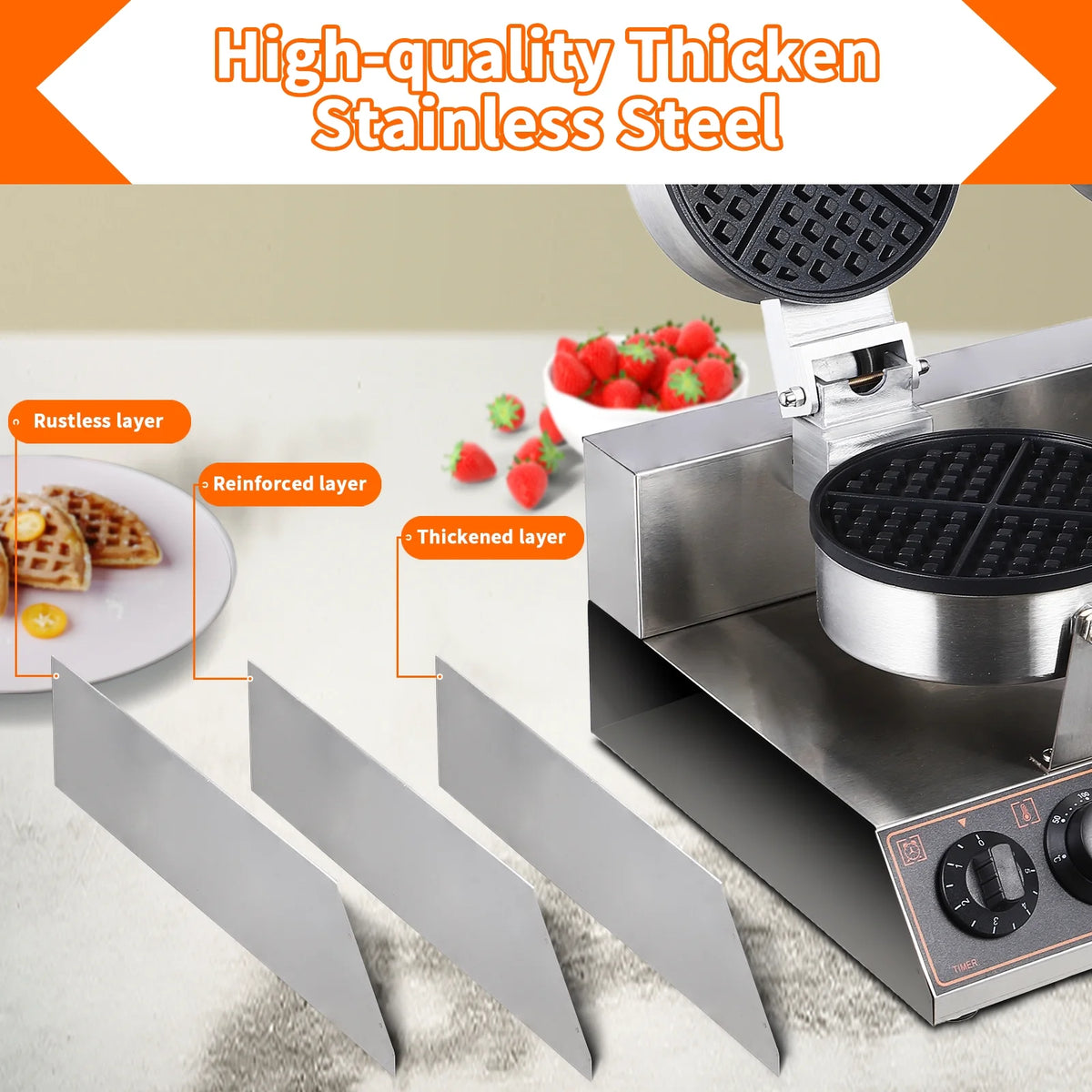 Stainless Steel Double-Ended Waffle Maker with Non-Stick Pan G996690