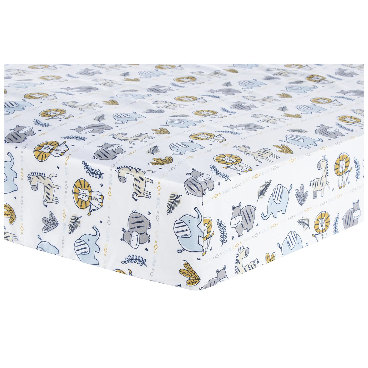 4 Piece Crib Bedding Set, White, Tan, Orange, Blue, Navy and Gray, 100% Microfiber, Polyester Fill, Quilt, Fitted Crib Sheet, Skirt and Plush Toy Y721586